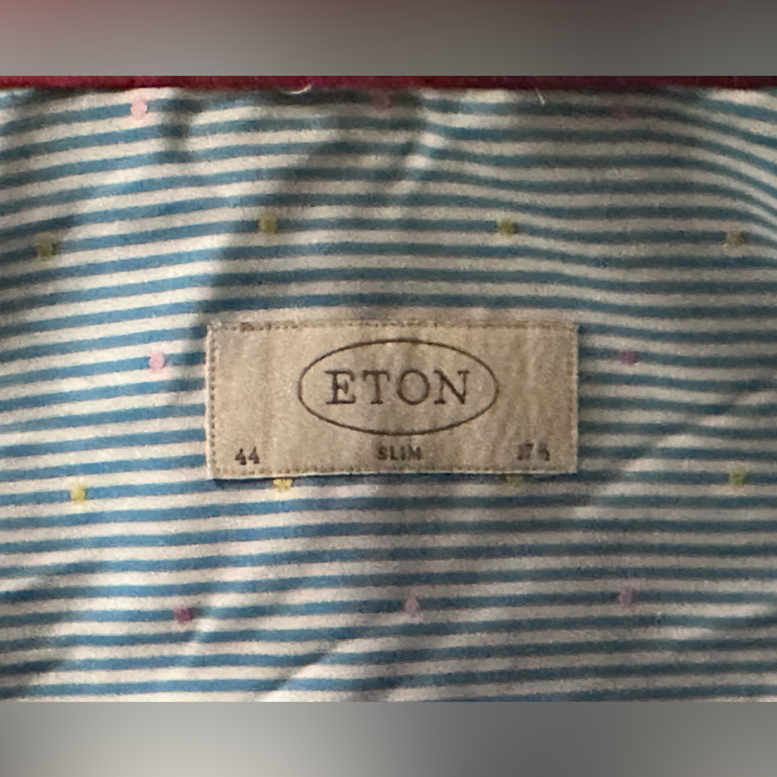 Eton Slim Fit Blue White Stripes With Dots Men’s Dress Shirt Size 17.5-44